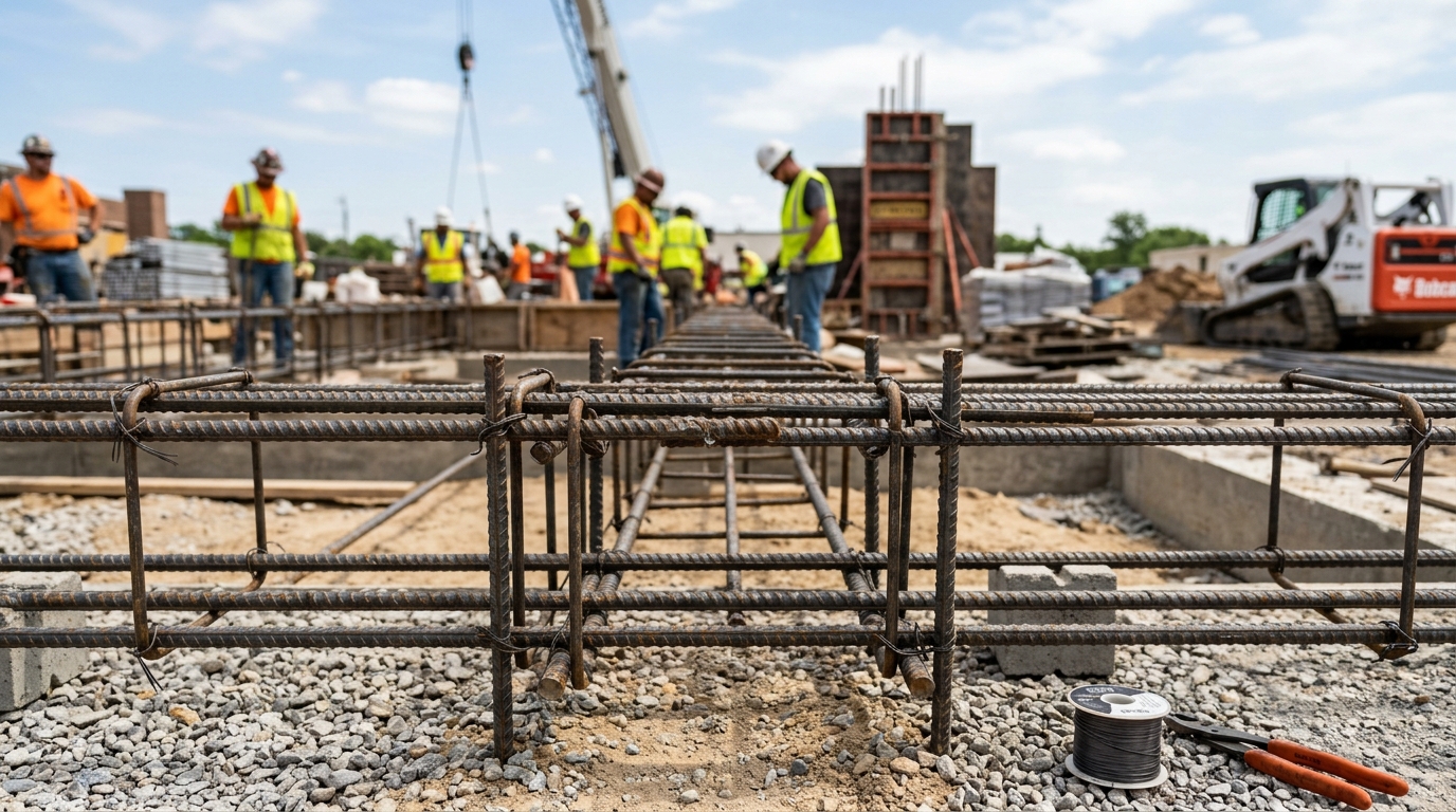 Rebar dowels laps ties and stirrups before concrete placement