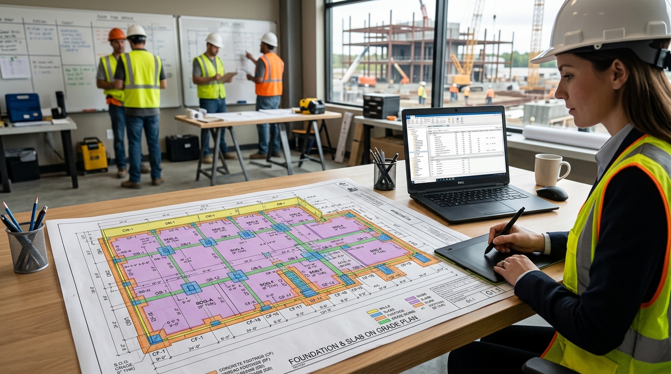 Concrete slab and footing quantity takeoff from structural plans