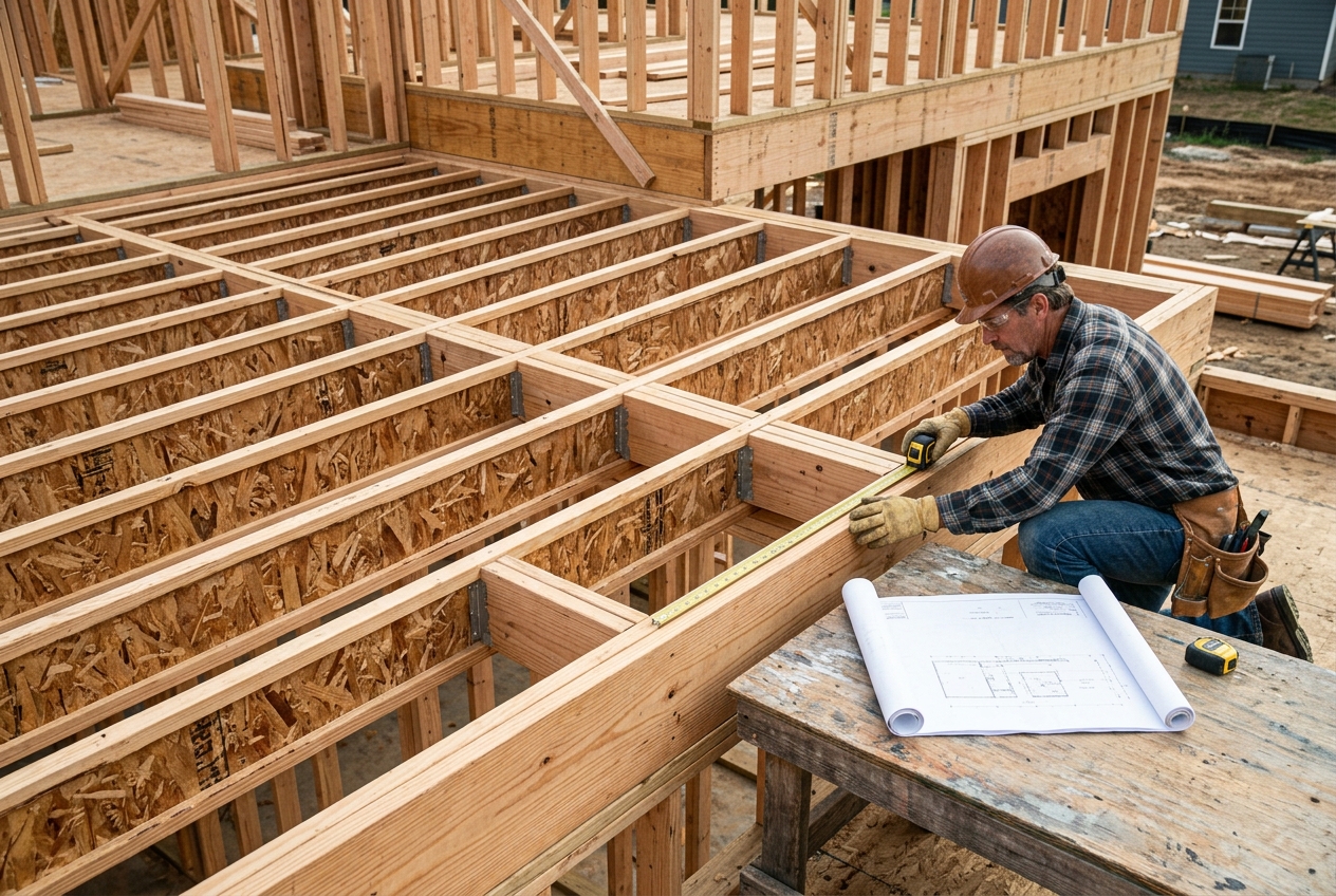 Floor framing takeoff with I-joists LVL beams and rim boards