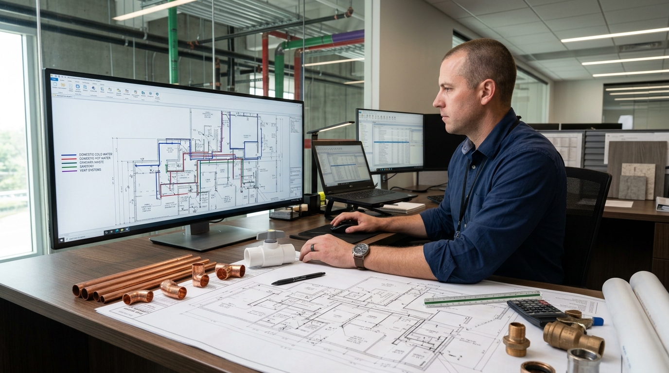 Commercial plumbing pipe takeoff from construction drawings