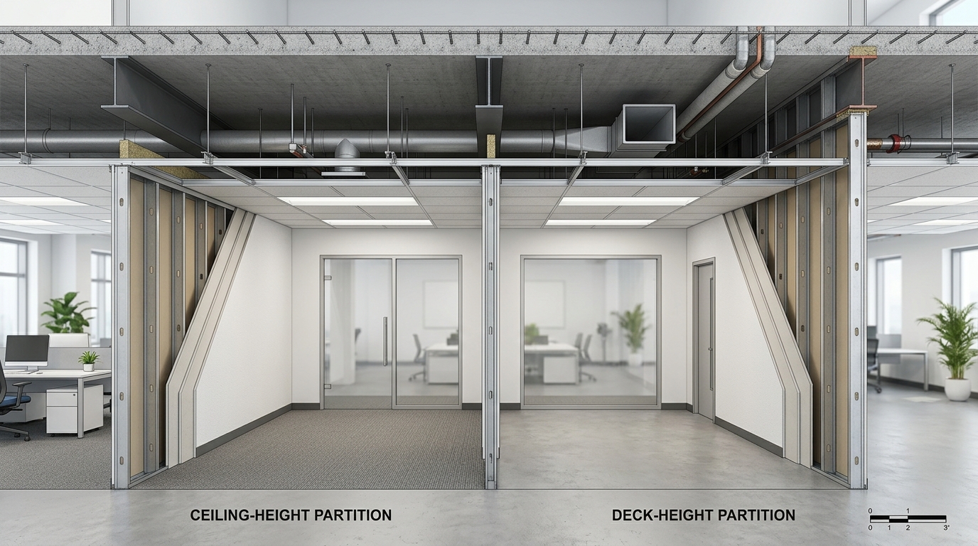 Comparison of ceiling-height and deck-height drywall partitions