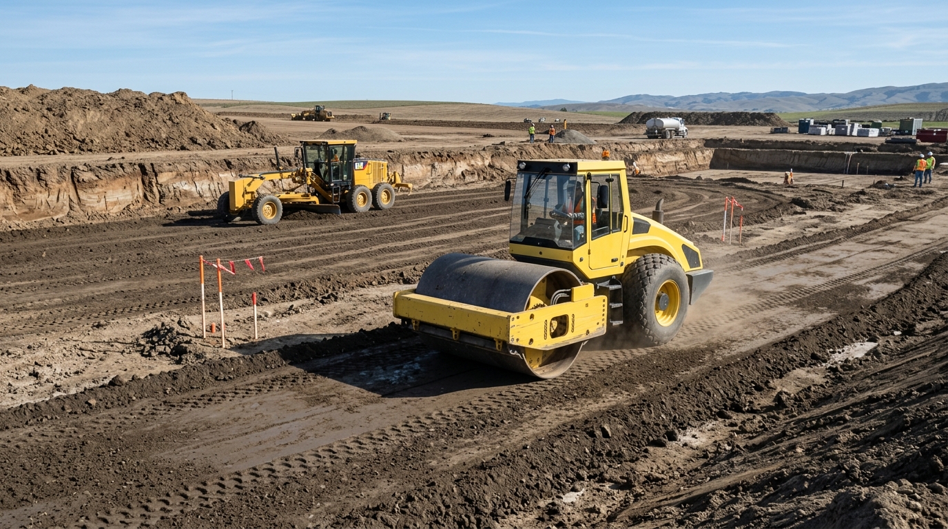Soil compaction of structural fill during sitework construction