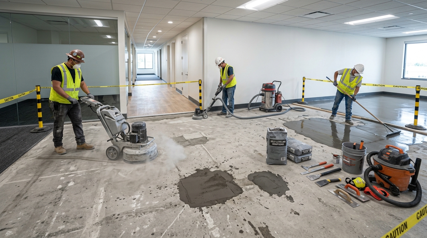 Subfloor preparation before commercial flooring installation