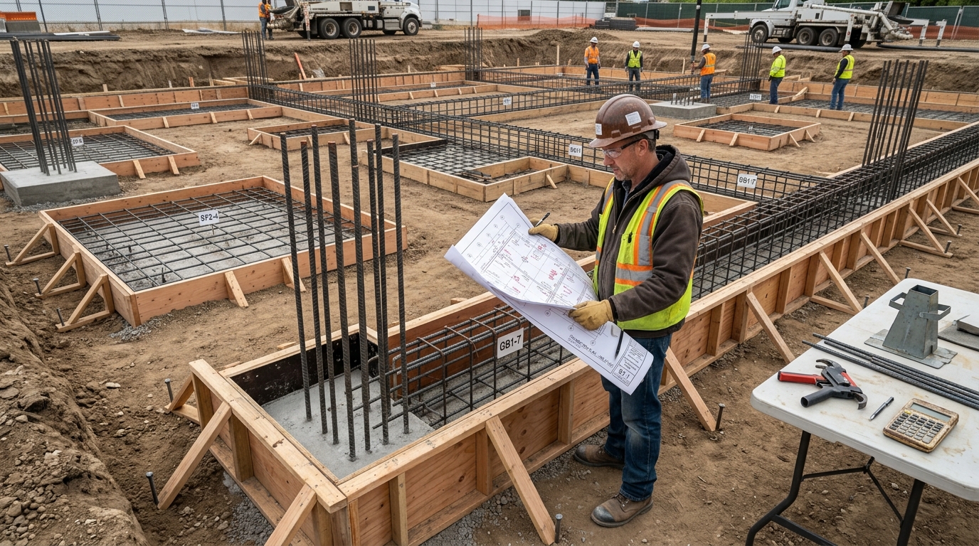 Foundation reinforcement and concrete scope before pouring
