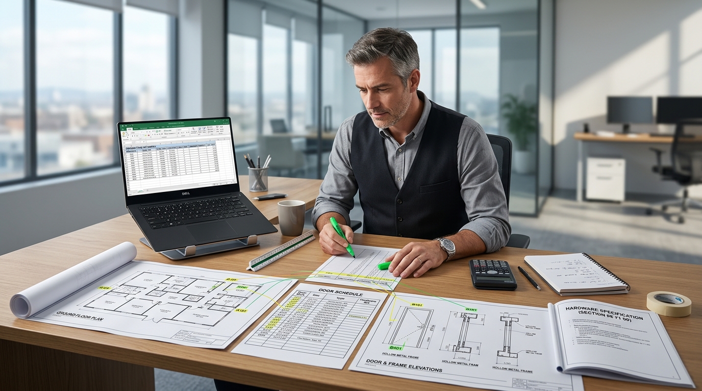 An estimator working on Door & Windows estimation takeoff