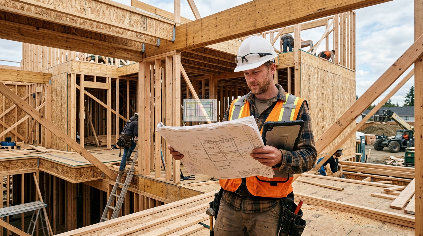 Estimator reviewing a rough carpentry framing takeoff