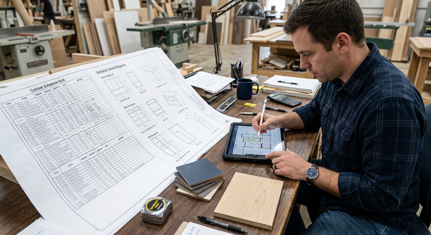 Commercial casework schedule used for millwork estimating